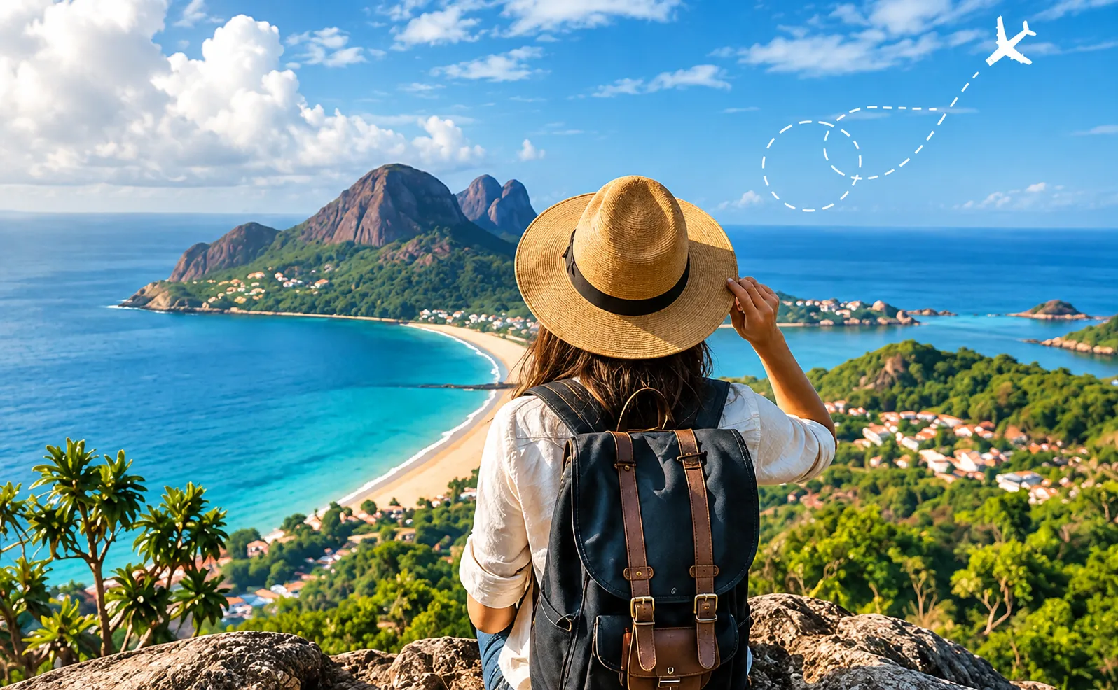 Viajera contemplando un destino